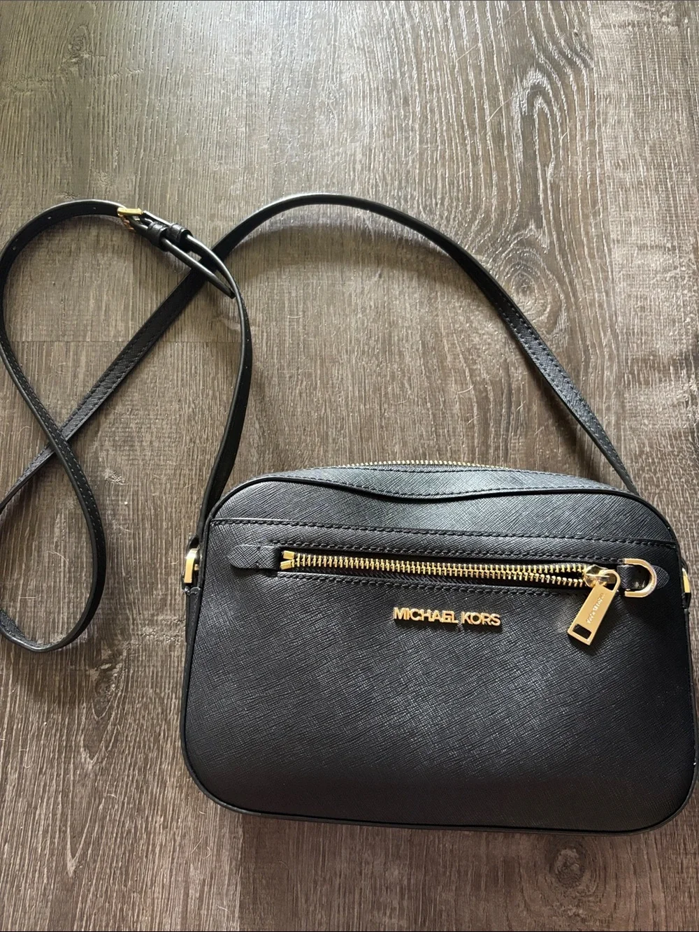 Michael Kors Black Leather Crossbody with Gold Hardware